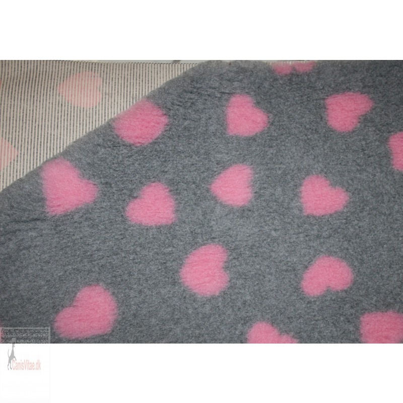 Vet-bed, 100 x 150 cm - Grå med pink hjerter