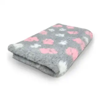 Vet Bed, grå med pink & hvide poter. 150 x 100 cm - Vet Bed
